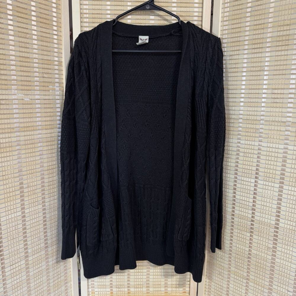 Faded Glory Sweater Cardigan Women's Size Medium 8-10 Black Open Front Pockets